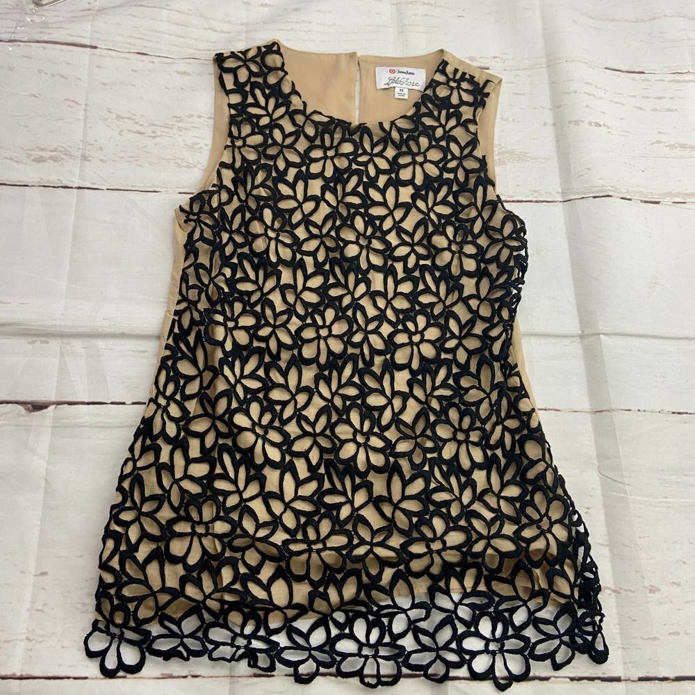 Lela Rose for Target Tan Black Floral Lace sleeveless top blouse women XS